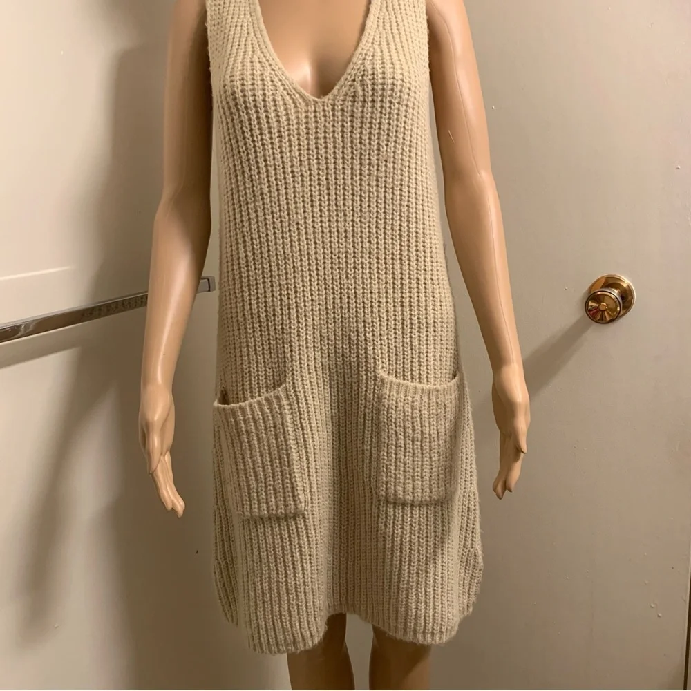 Kersh Cream V-Neck Knit Sweater Dress with Pockets - Picture 2 of 8